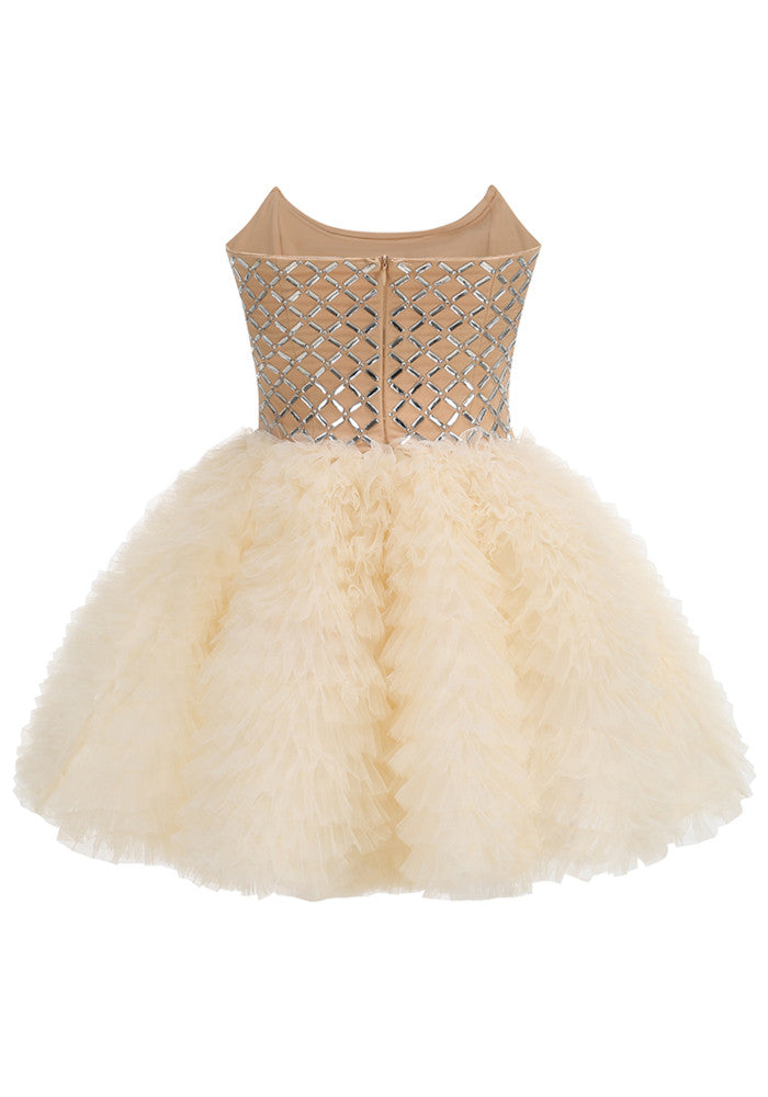 M&J Fashion strapless embellished ruffle A-line ivory mini dress, view 10