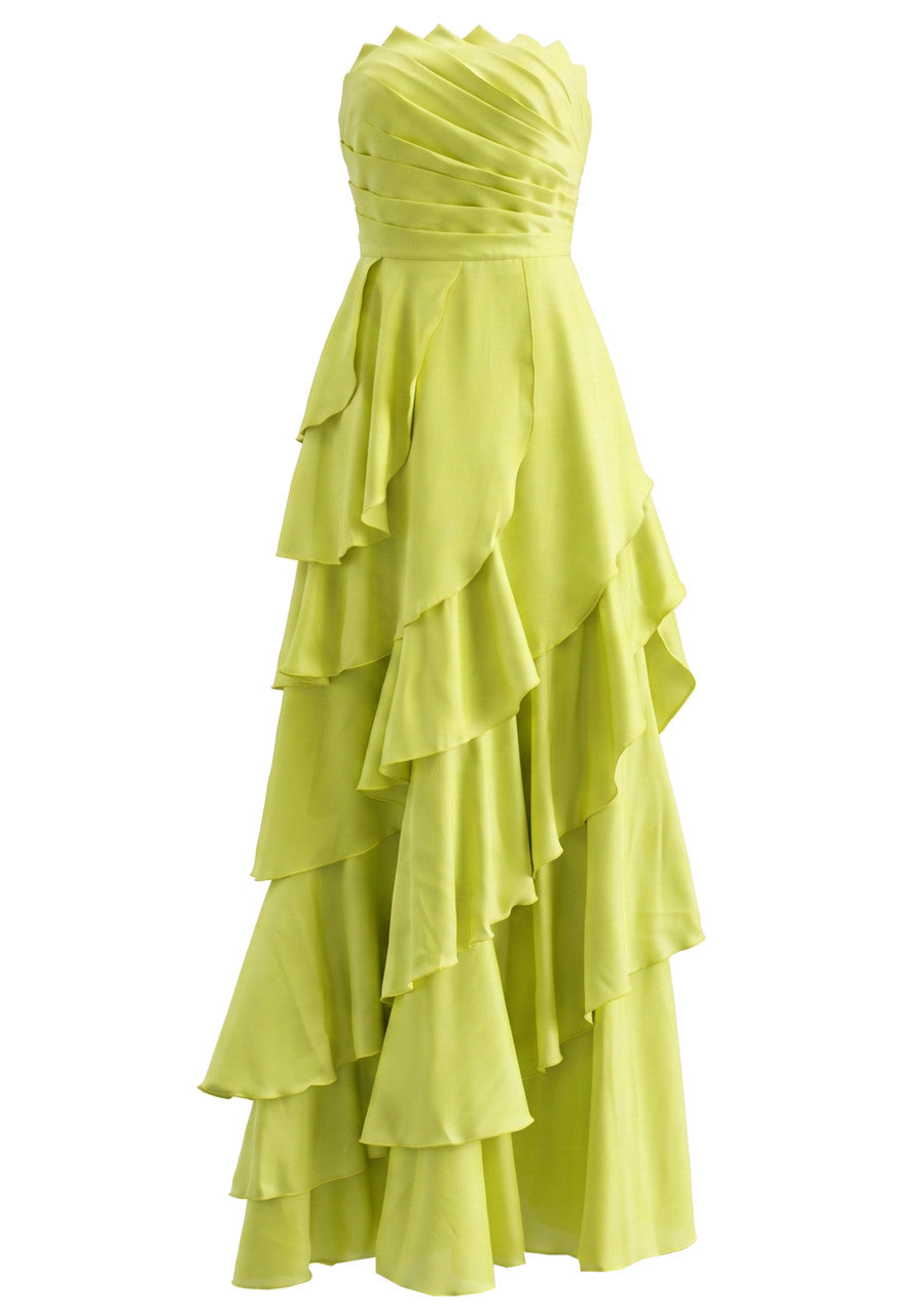 M&J Fashion strapless ruffle tiered lime green maxi dress, view 10