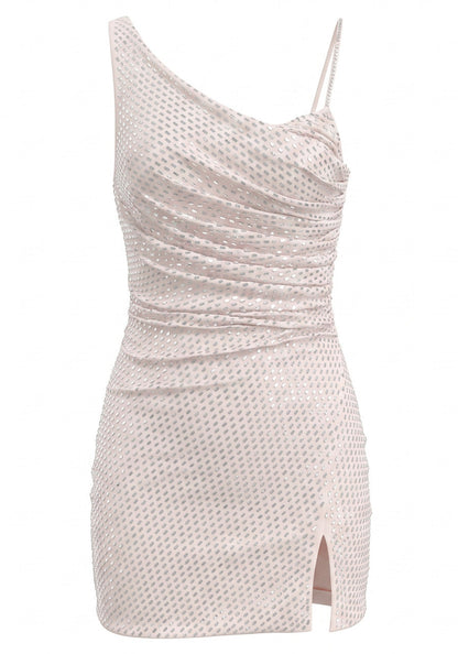 M&J Fashion asymmetric sparkly bodycon light nude mini dress, view 10