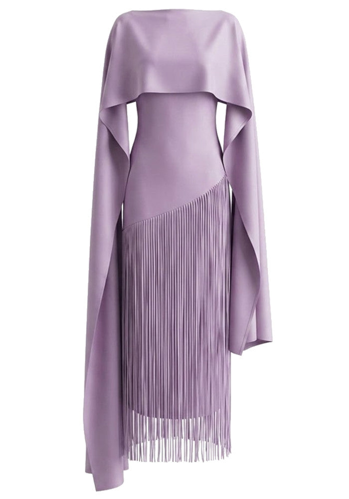 M&J Fashion one shoulder cape pleated tassel lavender maxi dress, view 8