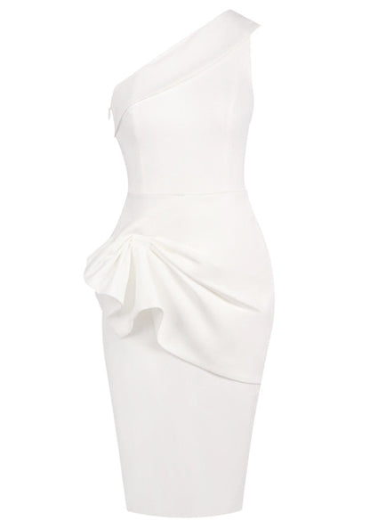 M&J Fashion one shoulder draped bodycon white midi dress, view 8