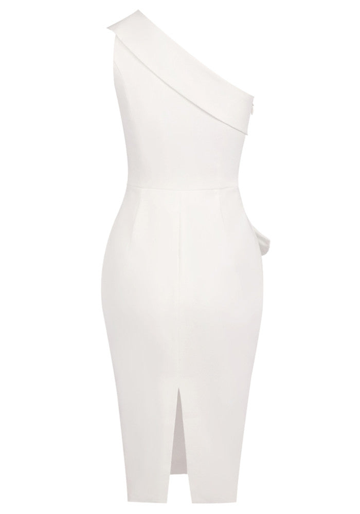 M&J Fashion one shoulder draped bodycon white midi dress, view 9
