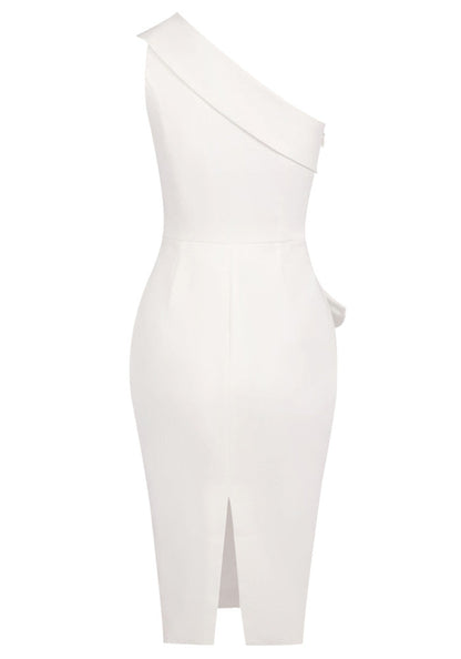 M&J Fashion one shoulder draped bodycon white midi dress, view 9